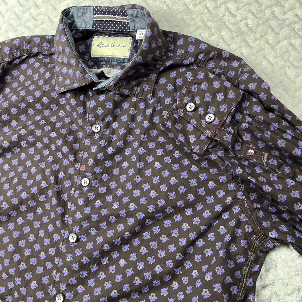Robert Graham Designer Long Sleeve Floral Shirt Faded‎ Black Floral Men XL